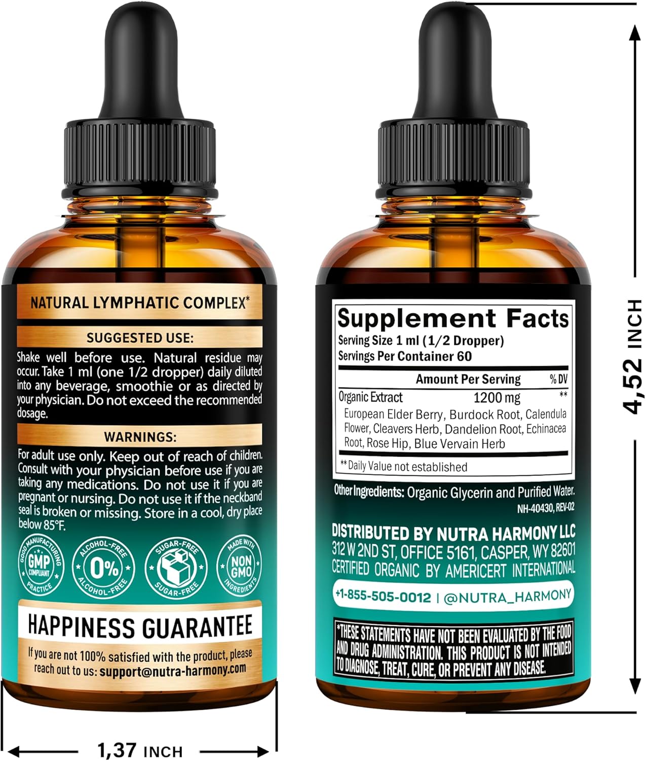 Organic Lymphatic Drainage Supplement with Echinacea, Elderberry, Dandelion, Rosehip - Made in USA - Immune Support, Cleanse & Detox - 2 Pack