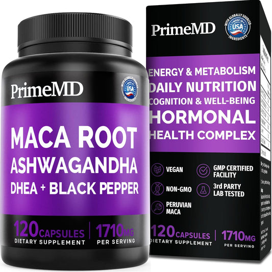 Organic Maca Root Ashwagandha Capsules with DHEA - Stamina and Mood Support Supplement for Women and Men - 120ct
