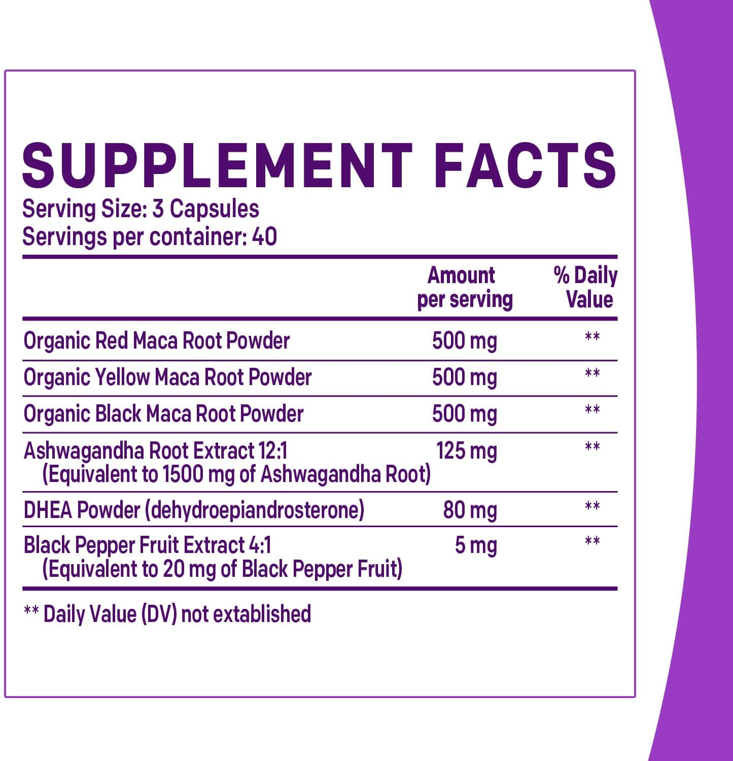 Organic Maca Root Ashwagandha Capsules with DHEA - Stamina and Mood Support Supplement for Women and Men - 120ct