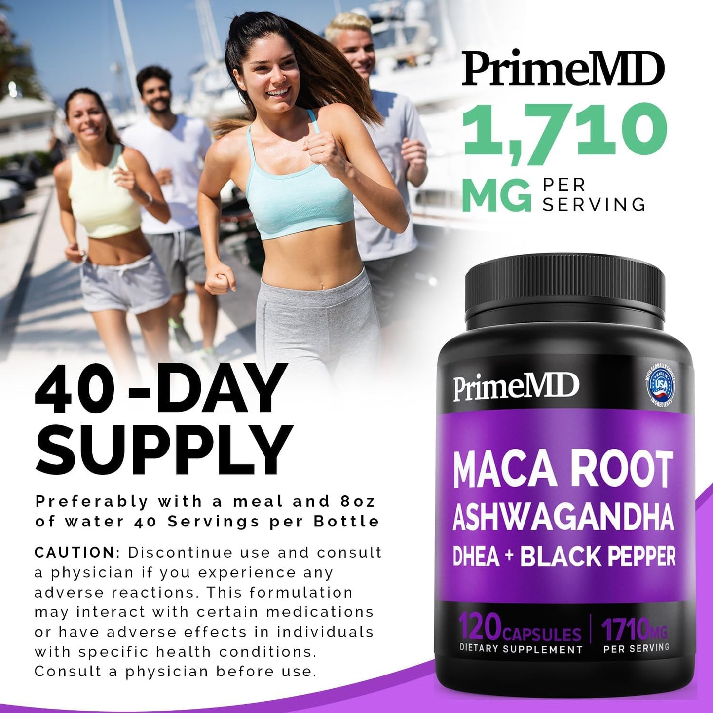 Organic Maca Root Ashwagandha Capsules with DHEA - Stamina and Mood Support Supplement for Women and Men - 120ct