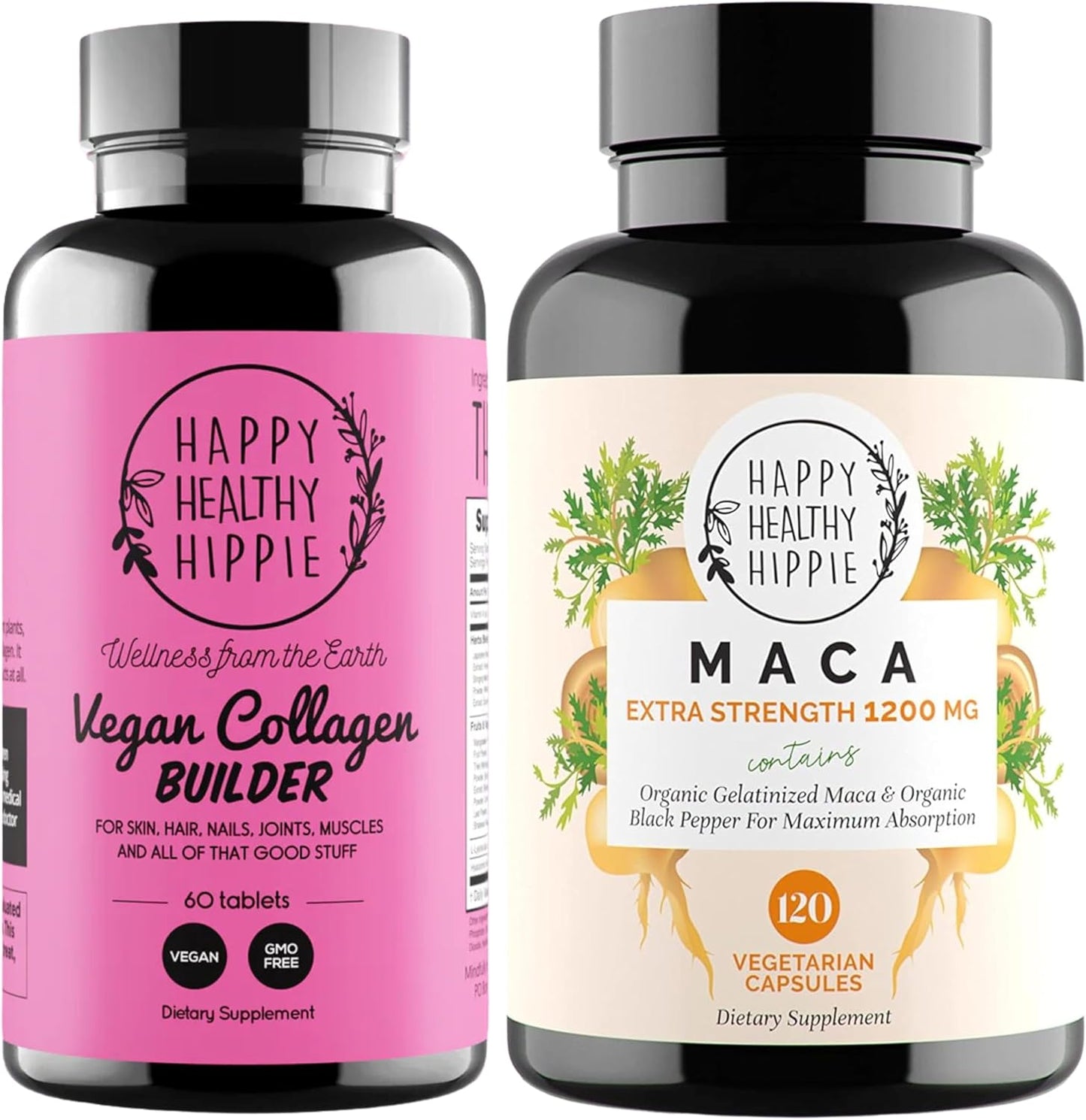 Organic Maca Root Capsules for Vegan Collagen Support by Happy Healthy Hippie