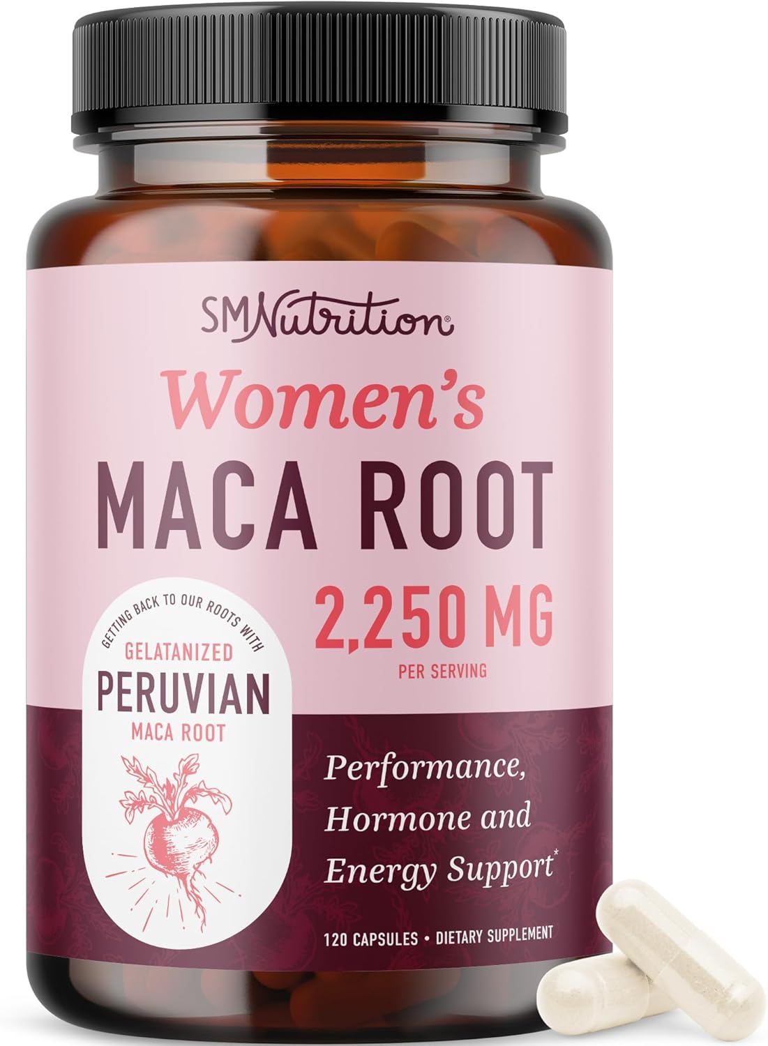 Organic Maca Root Capsules for Women | 2250MG Extra Strength Peruvian Maca Blend | Supports Energy & Hormone Balance | 120 Ct