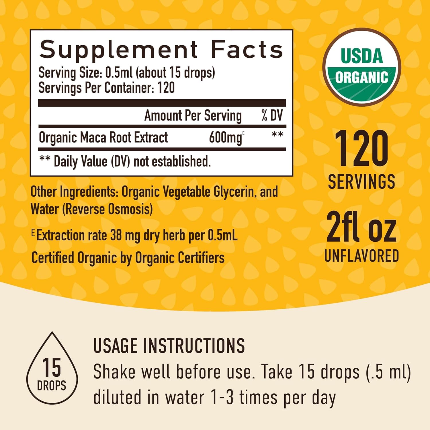 Organic Maca Root Liquid Drops for Energy Support | 2oz | Hormone Balance, Mood, Energy | 4-Month Supply, 120 Servings