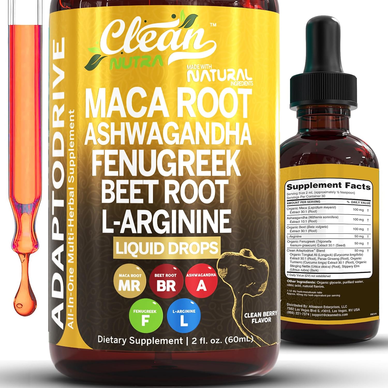 Organic Maca Root Liquid Drops with Ashwagandha - Liquid Multivitamin for Women and Men - Adapto Drive