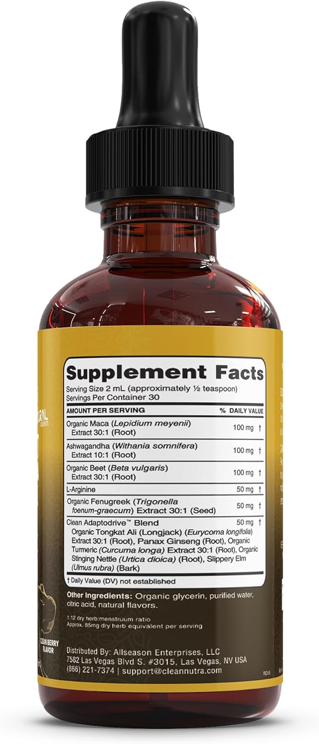 Organic Maca Root Liquid Drops with Ashwagandha - Liquid Multivitamin for Women and Men - Adapto Drive