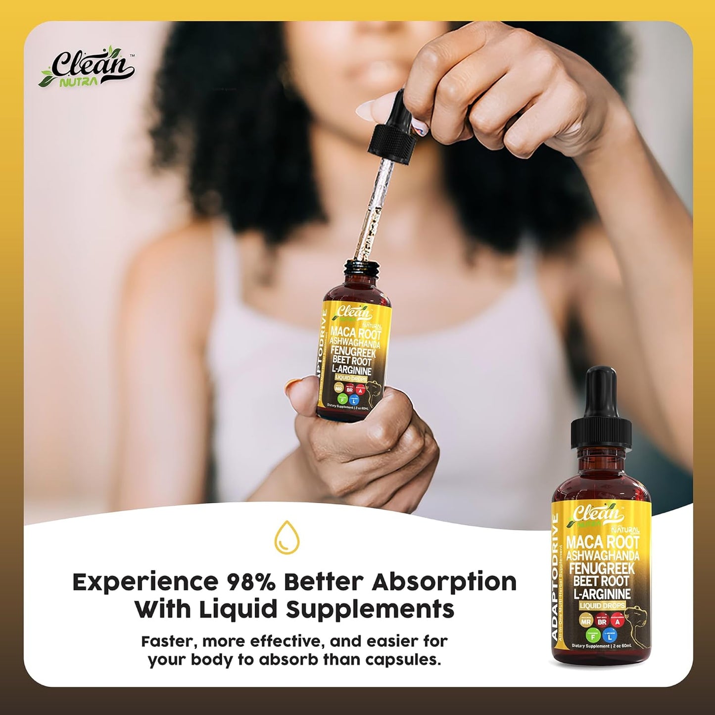 Organic Maca Root Liquid Drops with Ashwagandha - Liquid Multivitamin for Women and Men - Adapto Drive