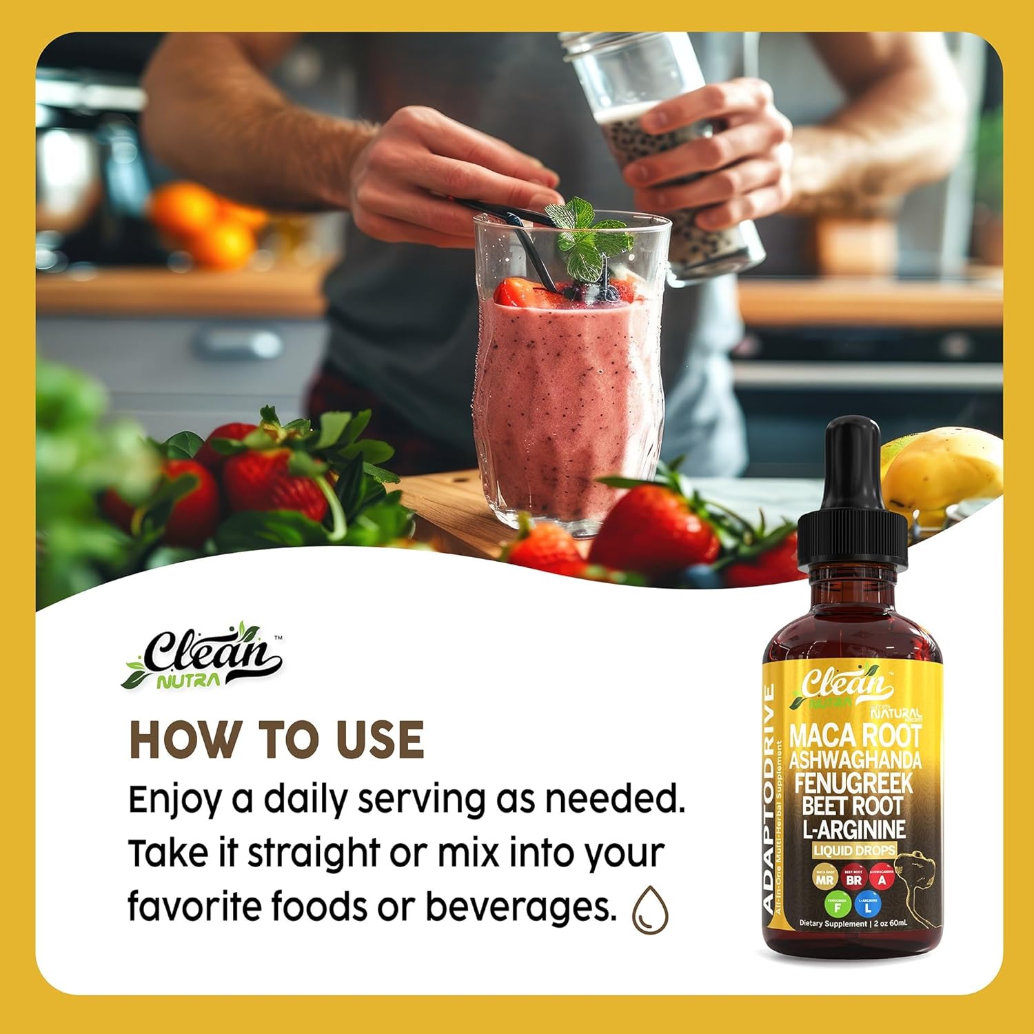 Organic Maca Root Liquid Drops with Ashwagandha - Liquid Multivitamin for Women and Men - Adapto Drive