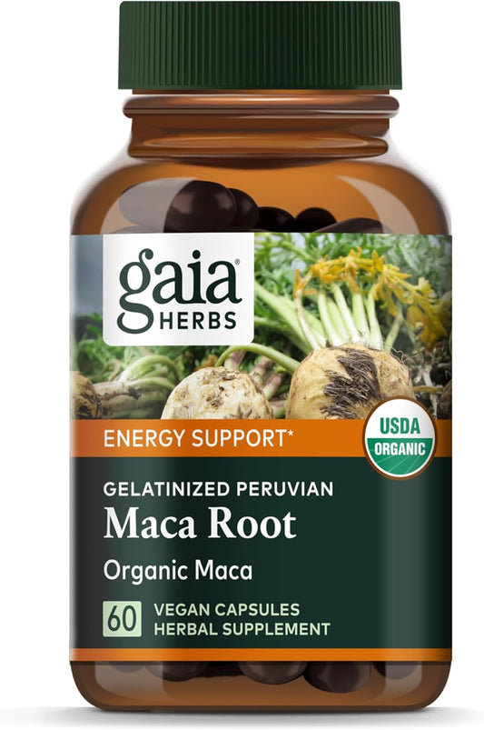 Organic Maca Root Supplement for Healthy Energy & Stamina - Caffeine-Free Energy Booster - 60 Vegan Capsules - Gaia Herbs