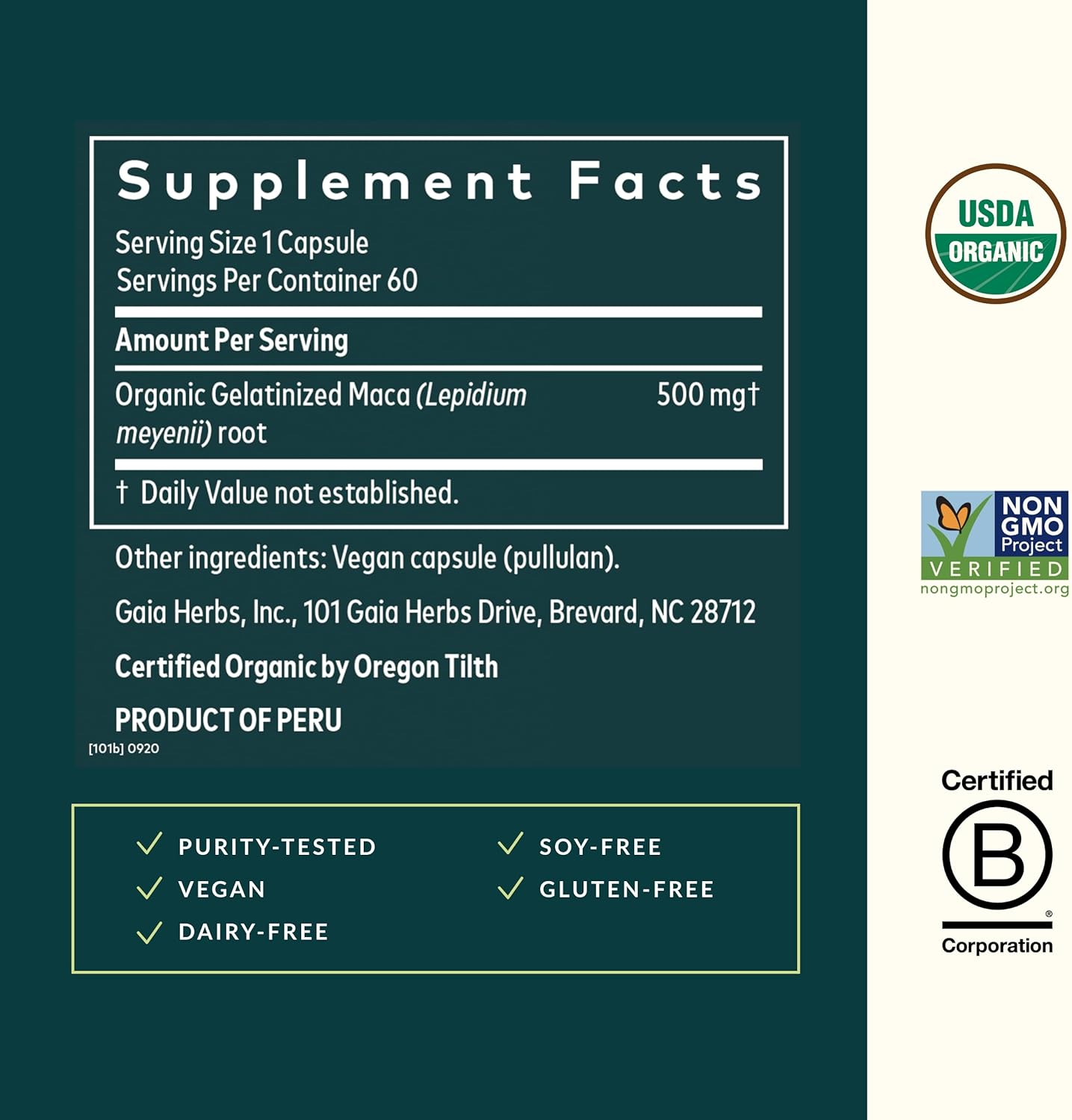 Organic Maca Root Supplement for Healthy Energy & Stamina - Caffeine-Free Energy Booster - 60 Vegan Capsules - Gaia Herbs
