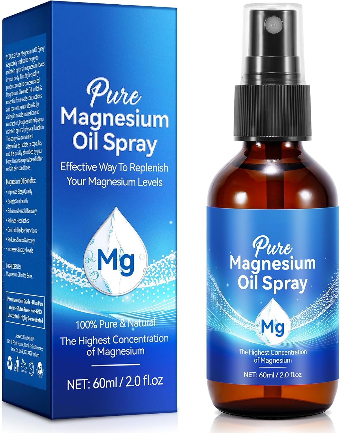 Organic Magnesium Oil Spray for Feet and Body - 2.02fl.oz Bottle, Undiluted & Easy Absorption, Promotes Healthy Hair and Skin