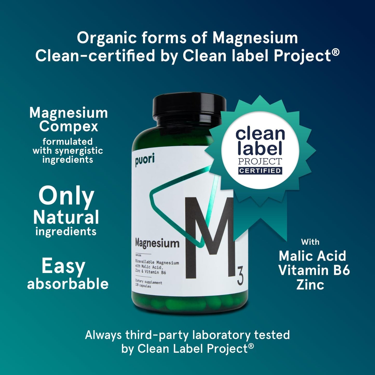 Organic Magnesium Zinc Supplement - 300mg - 120 Vegan Capsules - High Absorption M3 Complex for Sleep, Immune Support, Energy - Muscle Recovery & Relaxation - Zinc & Vitamin B6