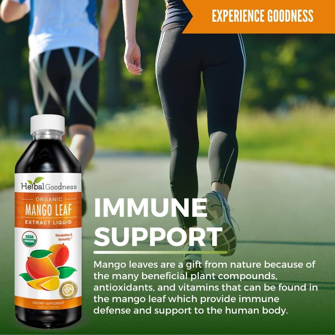Organic Mango Leaf Extract Liquid - African & Black Mango - Supports Gut, Immunity, Digestion & Wellness - Natural Herbal Supplement - 12oz Bottle