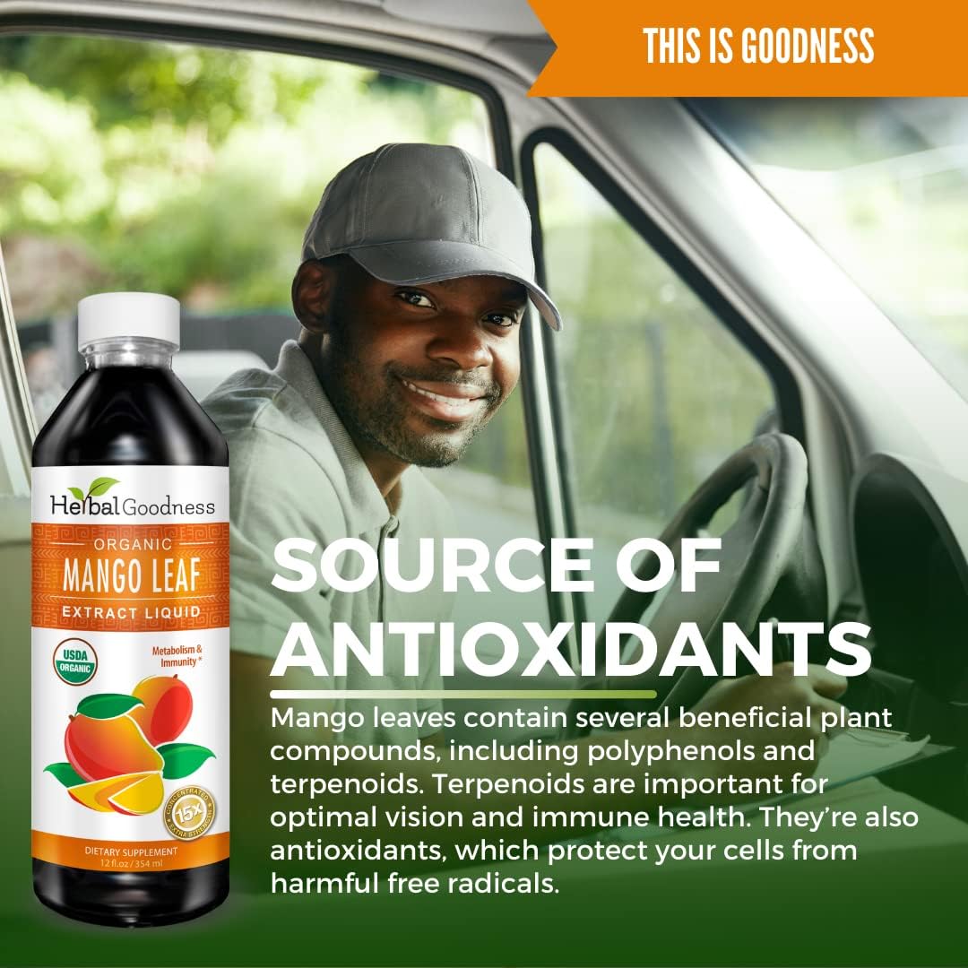 Organic Mango Leaf Extract Liquid - African & Black Mango - Supports Gut, Immunity, Digestion & Wellness - Natural Herbal Supplement - 12oz Bottle