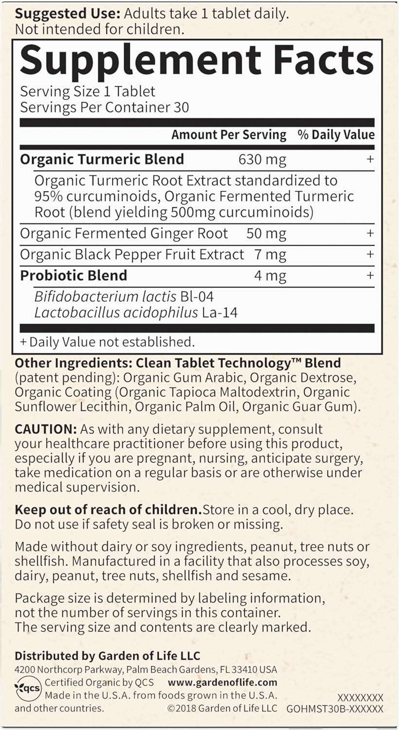 Organic Maximum Strength Turmeric Joints & Mobility Support Tablets - 500mg Curcumin (95% Curcuminoids) with Black Pepper - Non-GMO, Vegan & Gluten Free