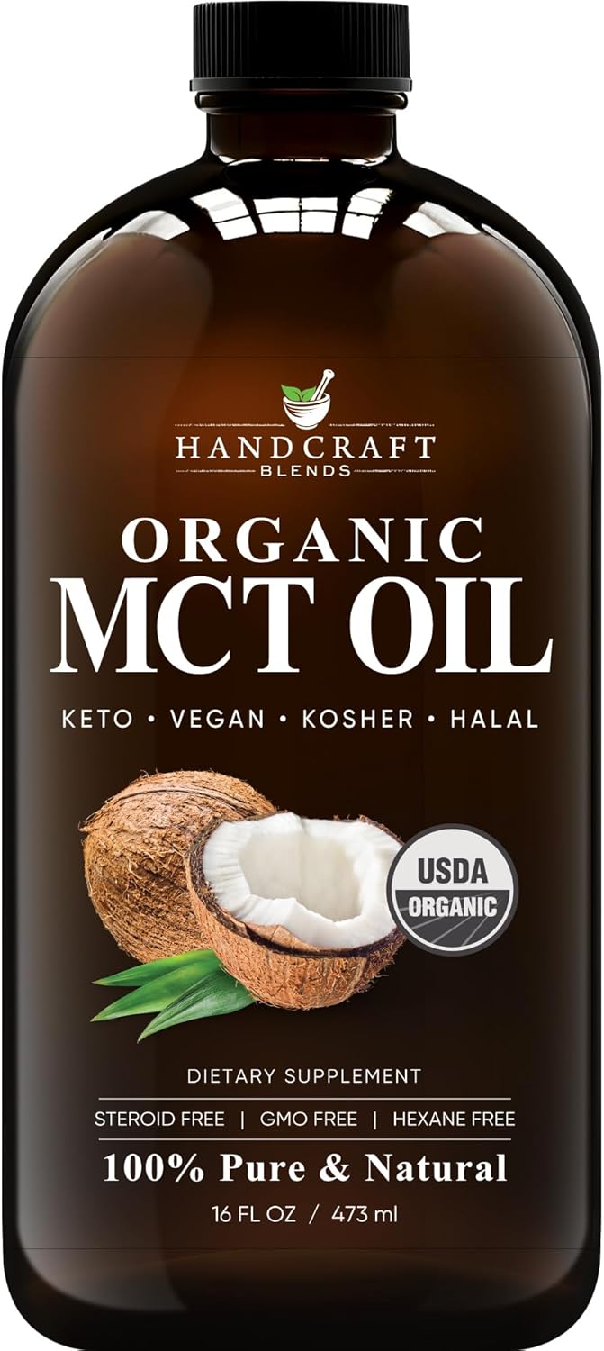 Organic MCT Oil 16 fl oz - Handcrafted from Coconuts, Keto-Friendly, Non-GMO, Vegan - Ideal for Beverages, Coffee, Tea