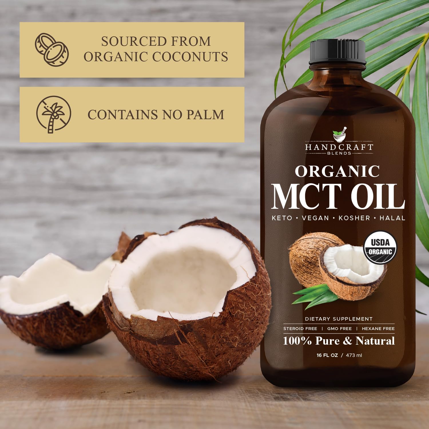 Organic MCT Oil 16 fl oz - Handcrafted from Coconuts, Keto-Friendly, Non-GMO, Vegan - Ideal for Beverages, Coffee, Tea