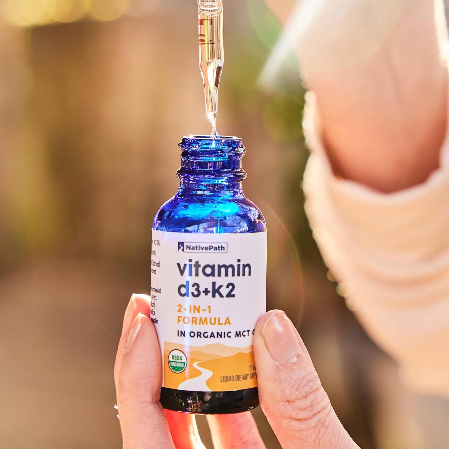 Organic MCT Oil D3K2 Tincture - High Potency Vitamin D3 and K2 Supplement for Bone Health - 1 fl oz Bottle - 30 Servings