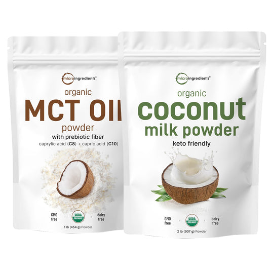 Organic MCT Oil Powder & Coconut Milk Powder Bundle - Plant Based Creamer 2 Pack - C8 MCT Oil - 1lb & 2lbs