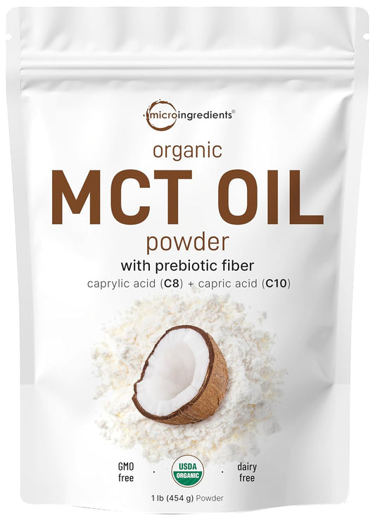 Organic MCT Oil Powder with Prebiotic Fiber, 1lb - Fuel for Body & Brain, C8 MCT Oil Coffee Creamer - No GMOs, Keto & Vegan - Micro Ingredients
