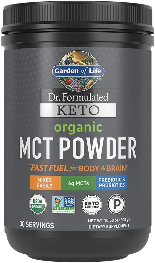 Organic MCT Powder with Probiotics & Fiber - 30 Servings, 6g MCTs from Coconuts, Certified Organic & Vegan