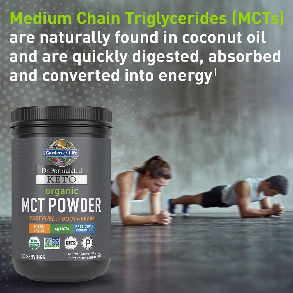 Organic MCT Powder with Probiotics & Fiber - 30 Servings, 6g MCTs from Coconuts, Certified Organic & Vegan