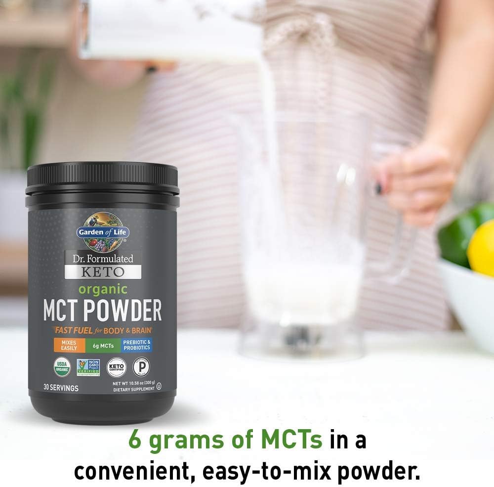 Organic MCT Powder with Probiotics & Fiber - 30 Servings, 6g MCTs from Coconuts, Certified Organic & Vegan