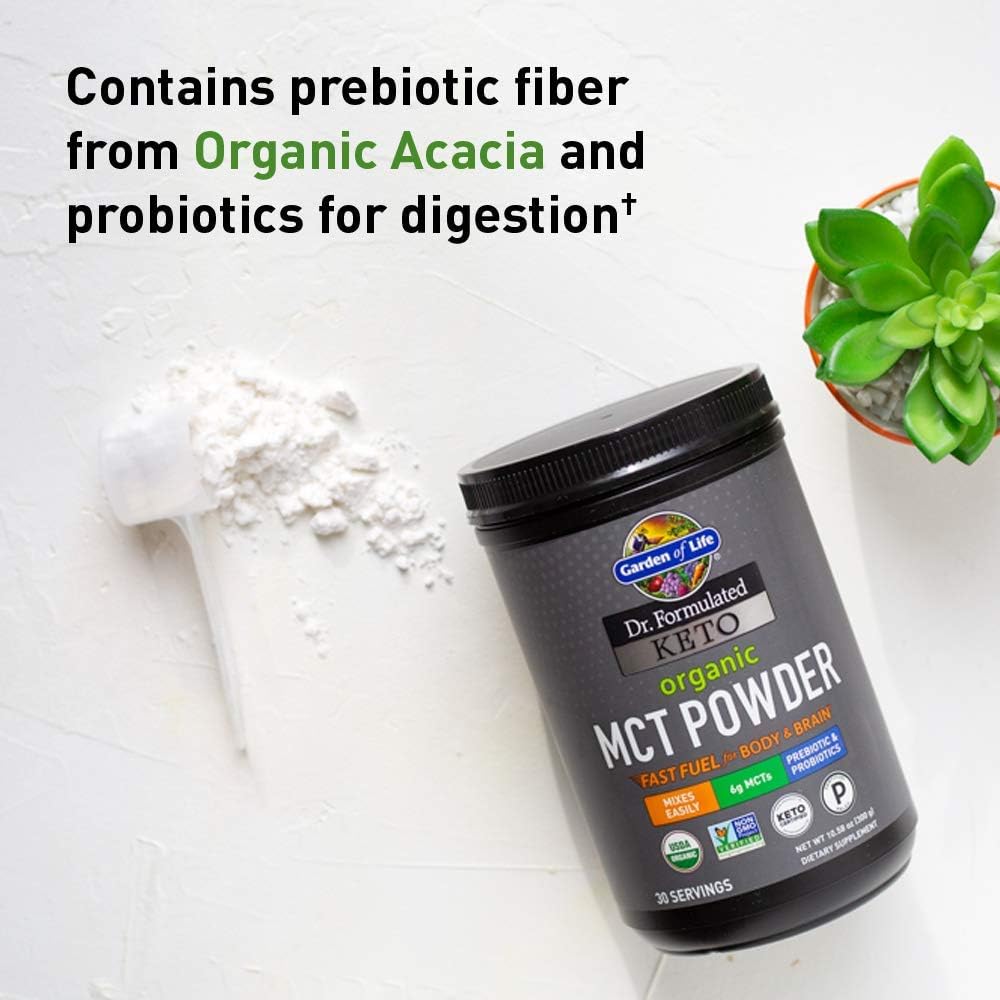 Organic MCT Powder with Probiotics & Fiber - 30 Servings, 6g MCTs from Coconuts, Certified Organic & Vegan