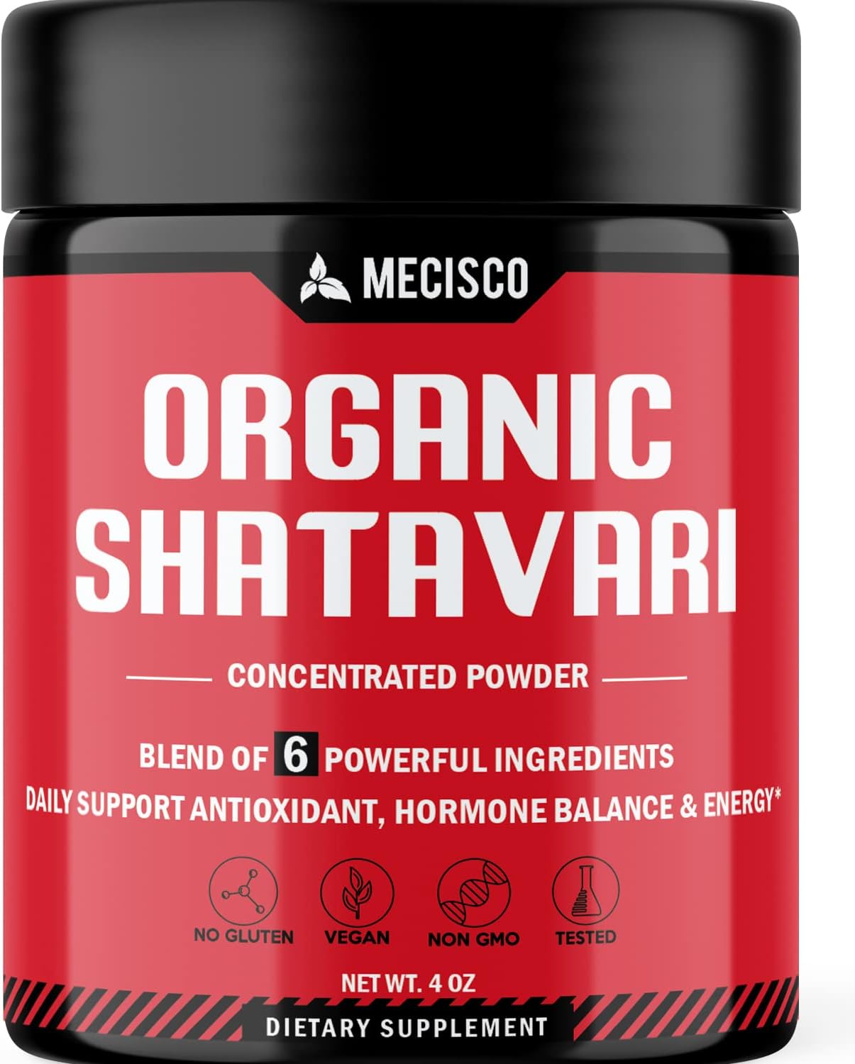 Organic Mecisco 6in1 Shatavari Powder Blend - With Ashwagandha, Bacopa Monnieri, Vitex Berry, Fenugreek, Black Pepper - Promotes Rejuvenation, Energy, Vitality - 4 Oz