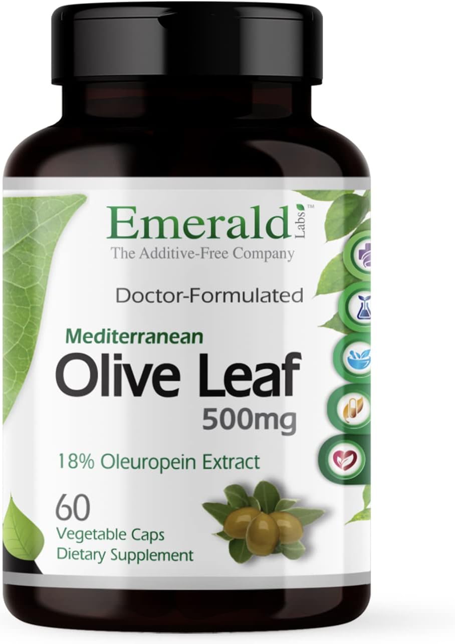 Organic Mediterranean Olive Leaf Extract Capsules - 500mg, Vegan & Gluten-Free - Promotes Skin, Immune, and Heart Health - 60 Capsules