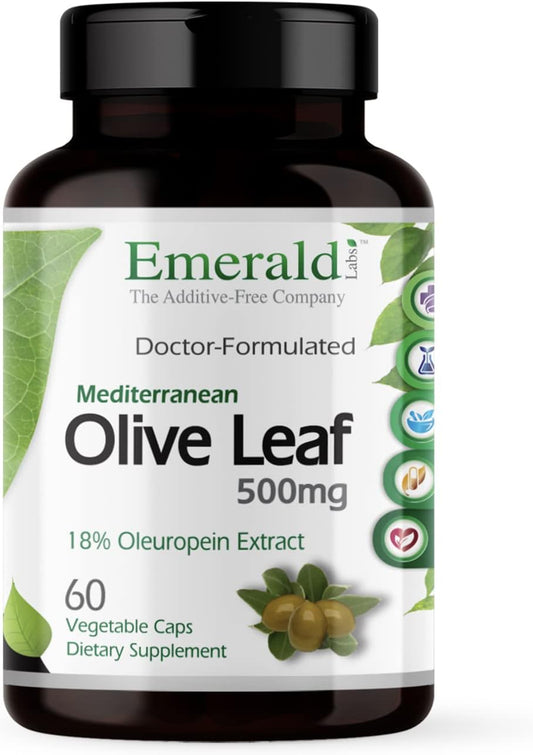 Organic Mediterranean Olive Leaf Extract Capsules - 500mg, Vegan & Gluten-Free - Promotes Skin, Immune, and Heart Health - 60 Capsules