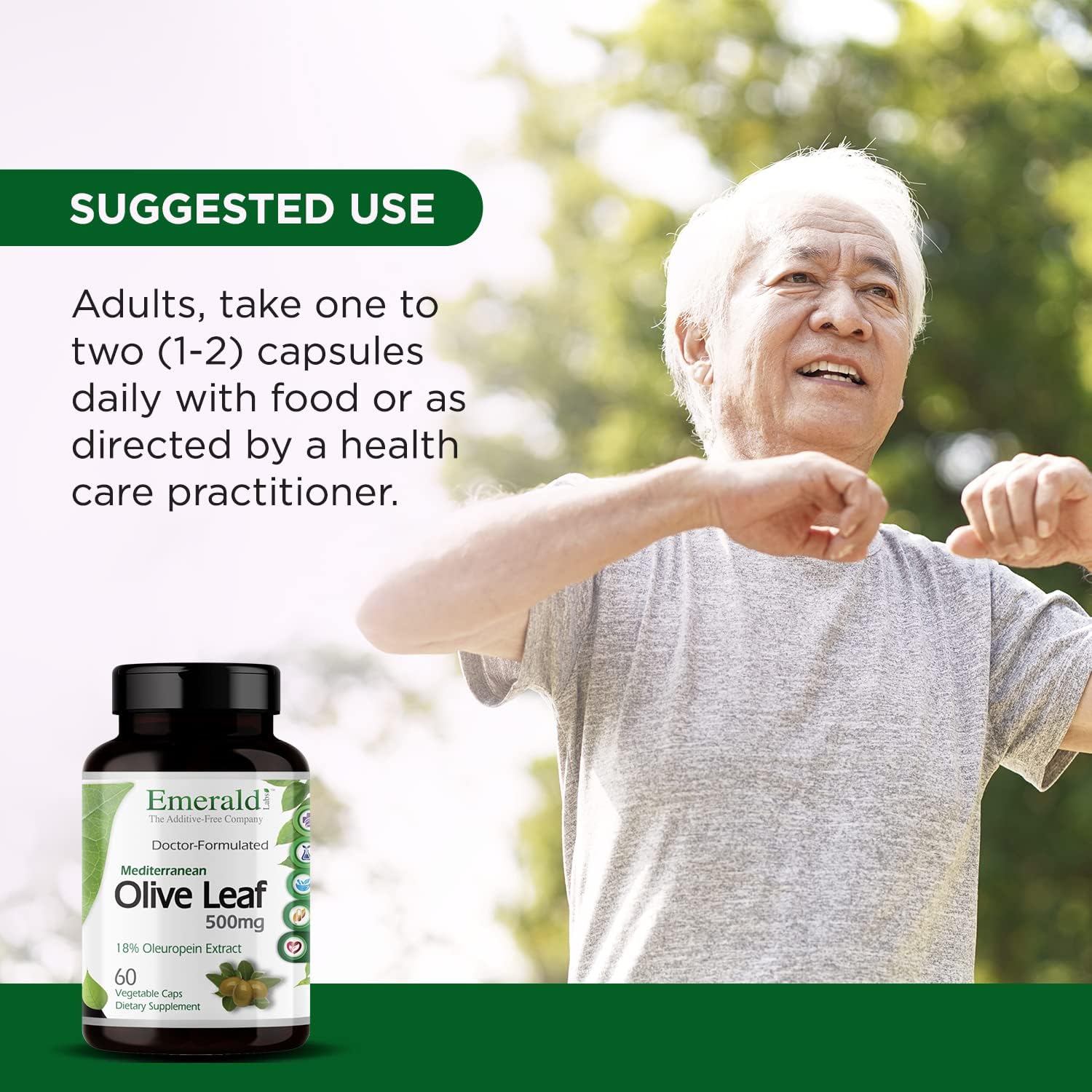 Organic Mediterranean Olive Leaf Extract Capsules - 500mg, Vegan & Gluten-Free - Promotes Skin, Immune, and Heart Health - 60 Capsules