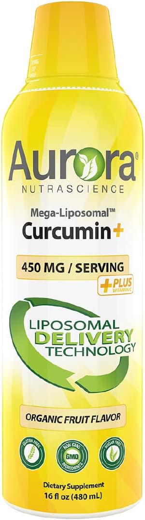 Organic Mega-Liposomal Curcumin + Vitamin C Liquid Supplement for Healthy Joints, Muscles, GI Tract, and Brain - Non-GMO - 450mg - 16 fl oz