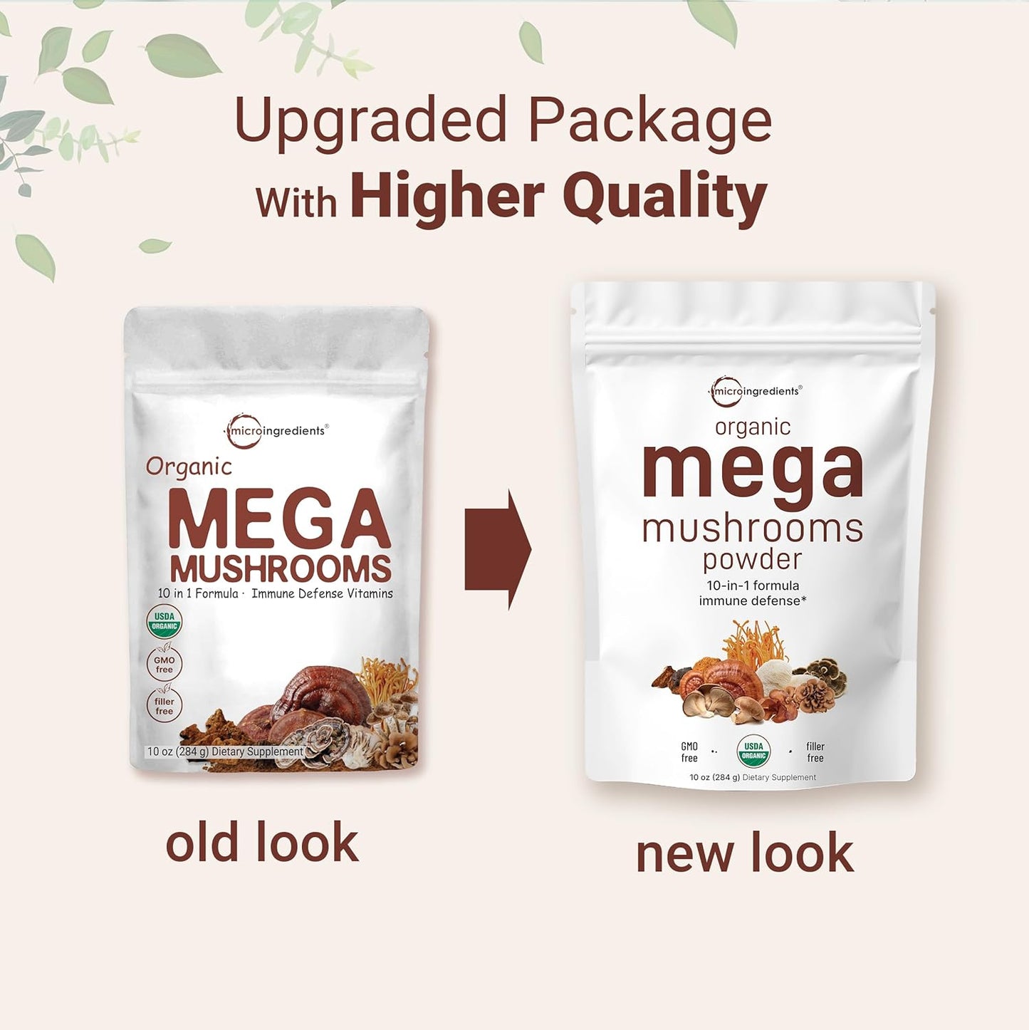 Organic Mega Mushroom 10 in 1 Complex Formula Powder - Immune System Booster - 10oz - Filler Free - Vegan - Chaga, Lions Mane, Cordyceps, Reishi & More