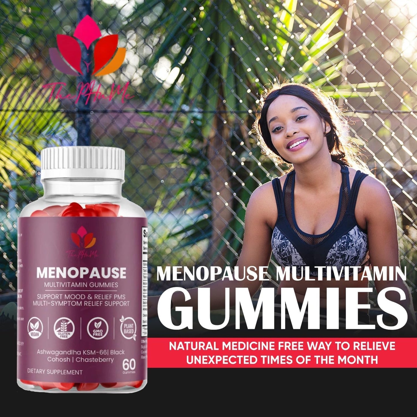 Organic Menopause Gummies for Women's Wellness - 60 Count - With Black Cohosh & Ashwagandha KSM-66 by ThePHnMe