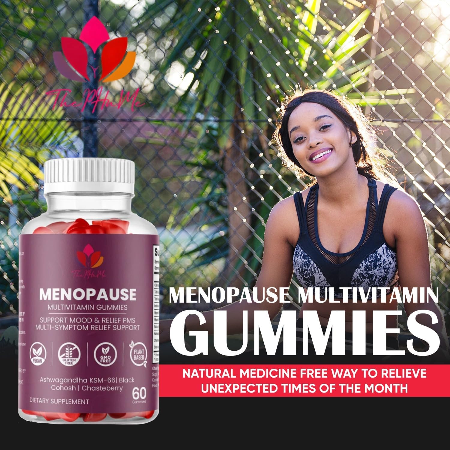 Organic Menopause Gummies for Women's Wellness - 60 Count - With Black Cohosh & Ashwagandha KSM-66 by ThePHnMe