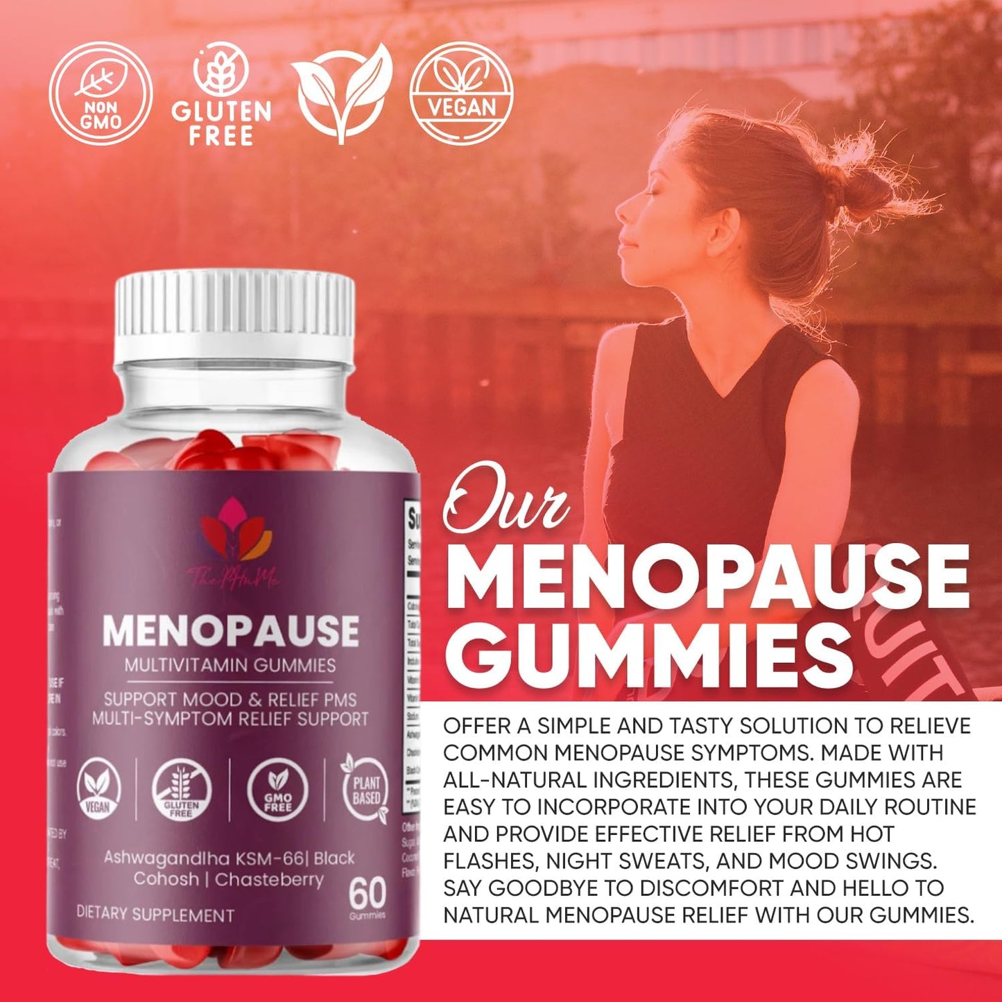 Organic Menopause Gummies for Women's Wellness - 60 Count - With Black Cohosh & Ashwagandha KSM-66 by ThePHnMe
