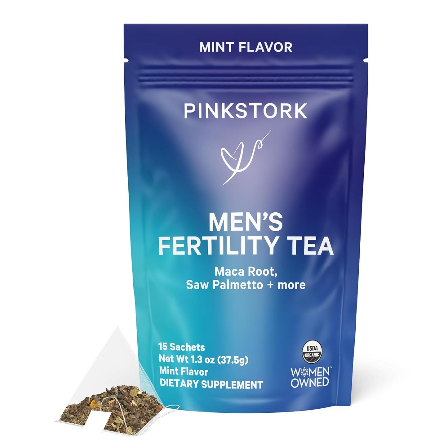 Organic Men's Fertility Tea with Green Tea, Maca Root, and Ginkgo Biloba - Mint Flavored, 15 Sachets