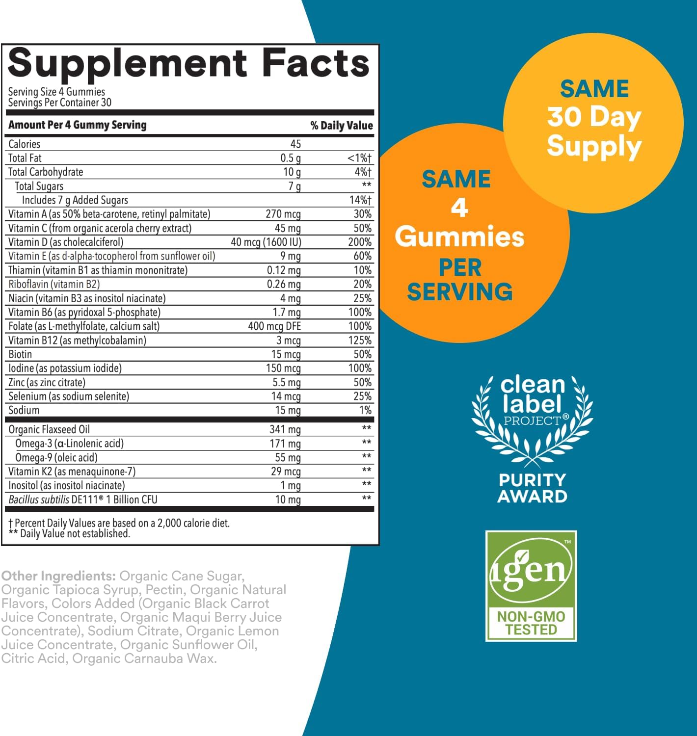 Organic Men's Multivitamin Gummies with Probiotics, CoQ10, Omega 3, Vitamin D3, B12, Immune Support & Biotin, 120 Gummies