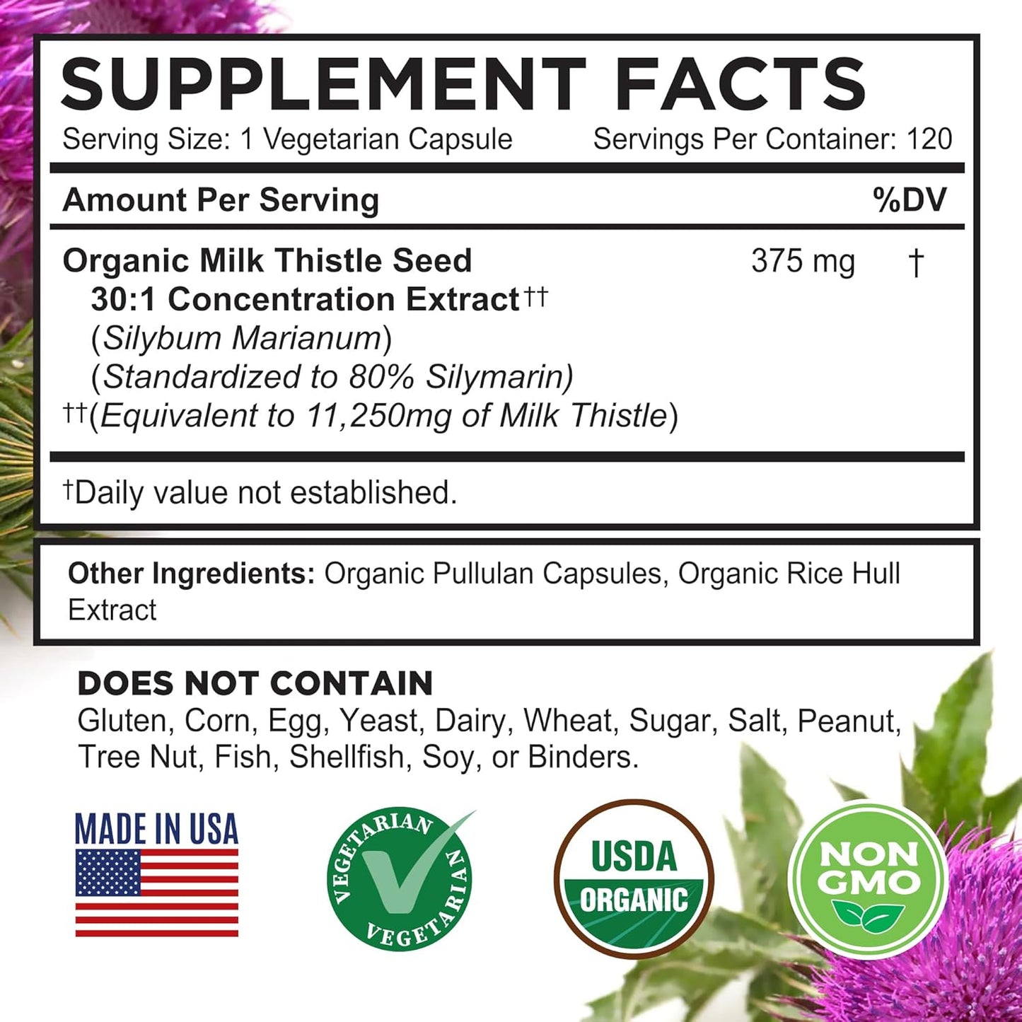 Organic Milk Thistle Capsules - 30X Concentrated Seed Extract - 80% Silymarin - Liver Health Support - 120 Veggie Capsules