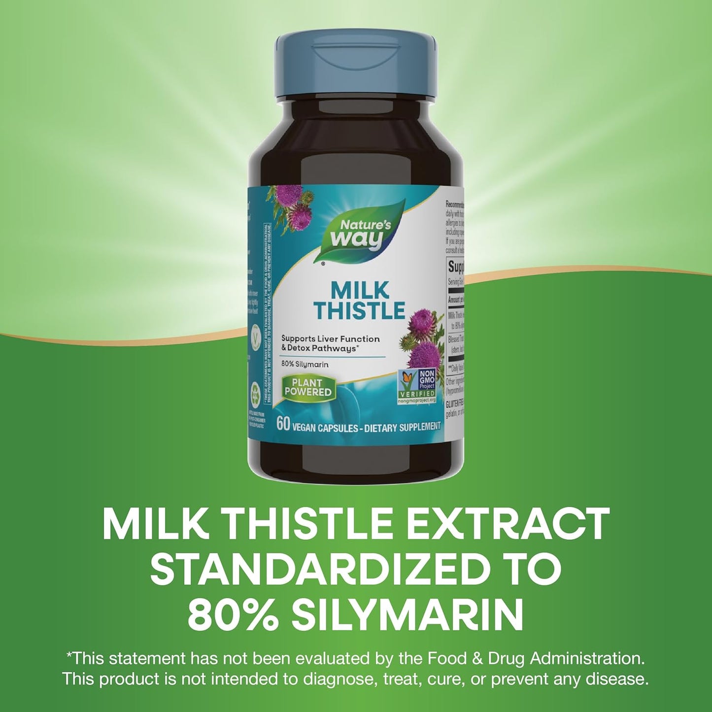Organic Milk Thistle Capsules - Liver Support & Detox, 175mg Silymarin, Vegan, 60ct