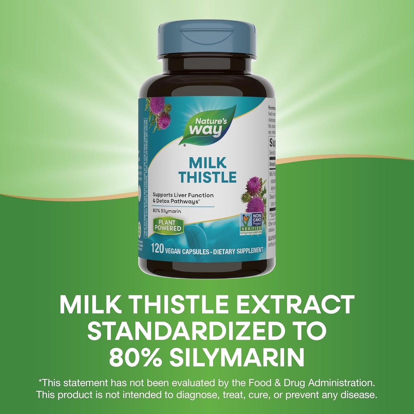 Organic Milk Thistle Capsules for Liver Support and Detox, 175mg Silymarin, 120ct