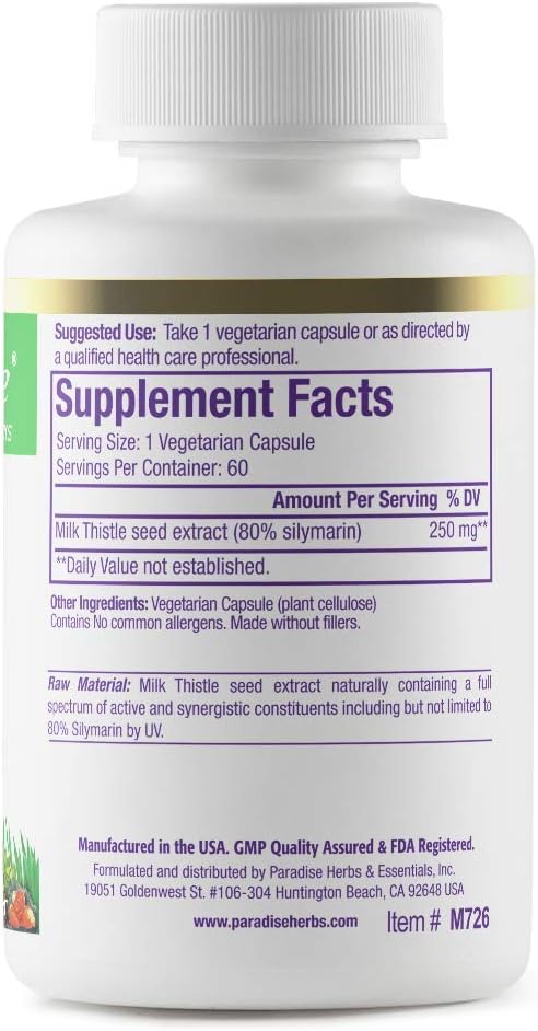 Organic Milk Thistle Extract Capsules - Vegan, Non-GMO, Gluten-Free - 60 Vegetarian Capsules by Paradise Herbs