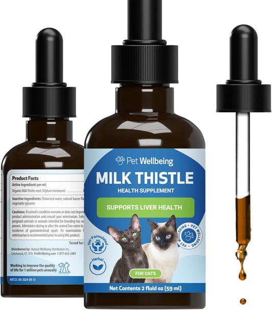 Organic Milk Thistle for Cats - Supports Liver Health, Detoxification, Antioxidants - Herbal Supplement for Liver Cell Support - 2 fl oz
