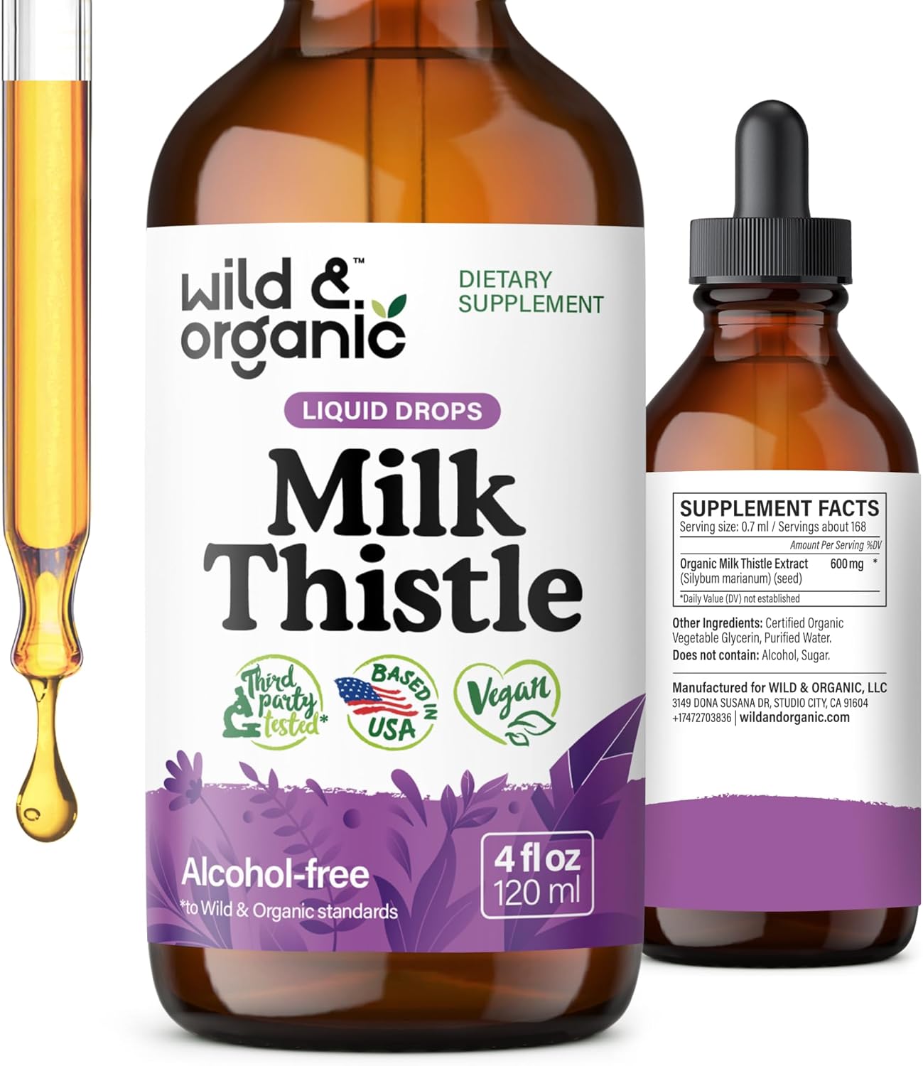 Organic Milk Thistle Liquid Drops for Liver Cleanse - Silymarin Supplement for Liver Support - Vegan, Sugar & Alcohol-Free - 4 fl oz