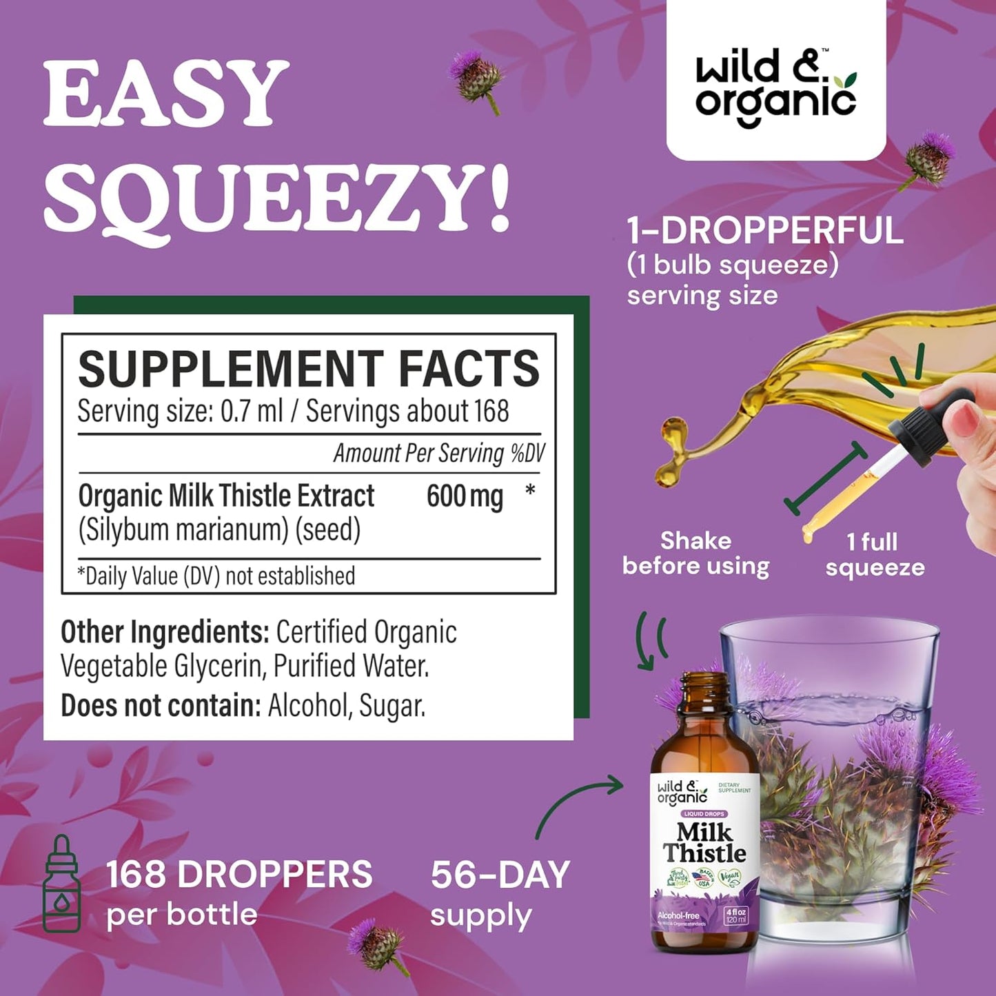 Organic Milk Thistle Liquid Drops for Liver Cleanse - Silymarin Supplement for Liver Support - Vegan, Sugar & Alcohol-Free - 4 fl oz