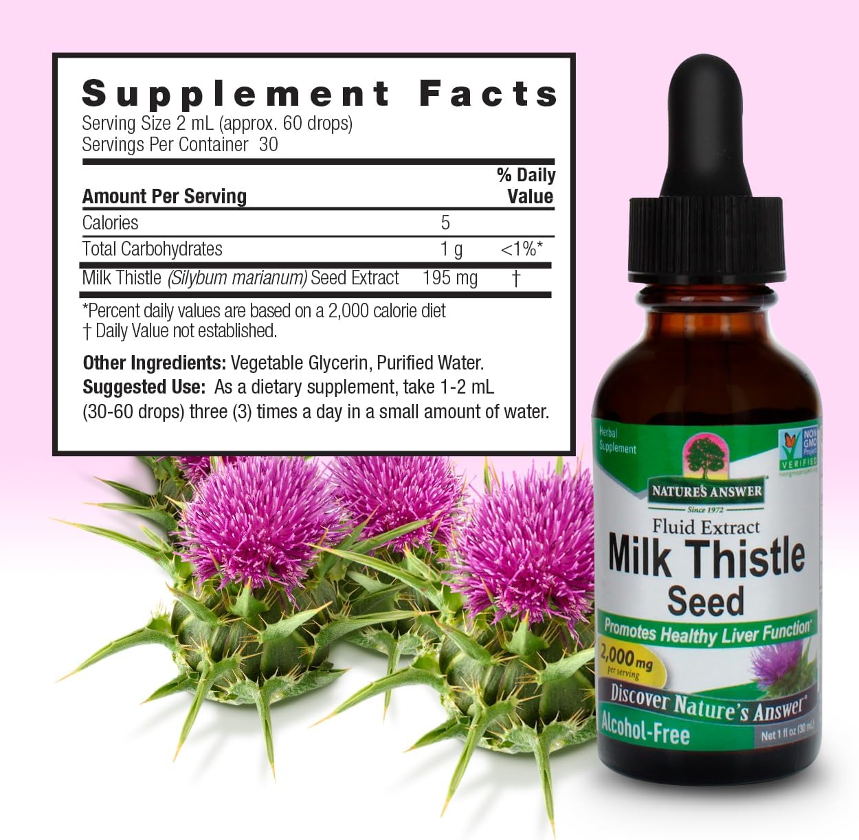 Organic Milk Thistle Liquid Extract 2000mg - Liver Support Supplement - Non-GMO, Kosher, Gluten-Free - 2 Pack of 1oz Bottles