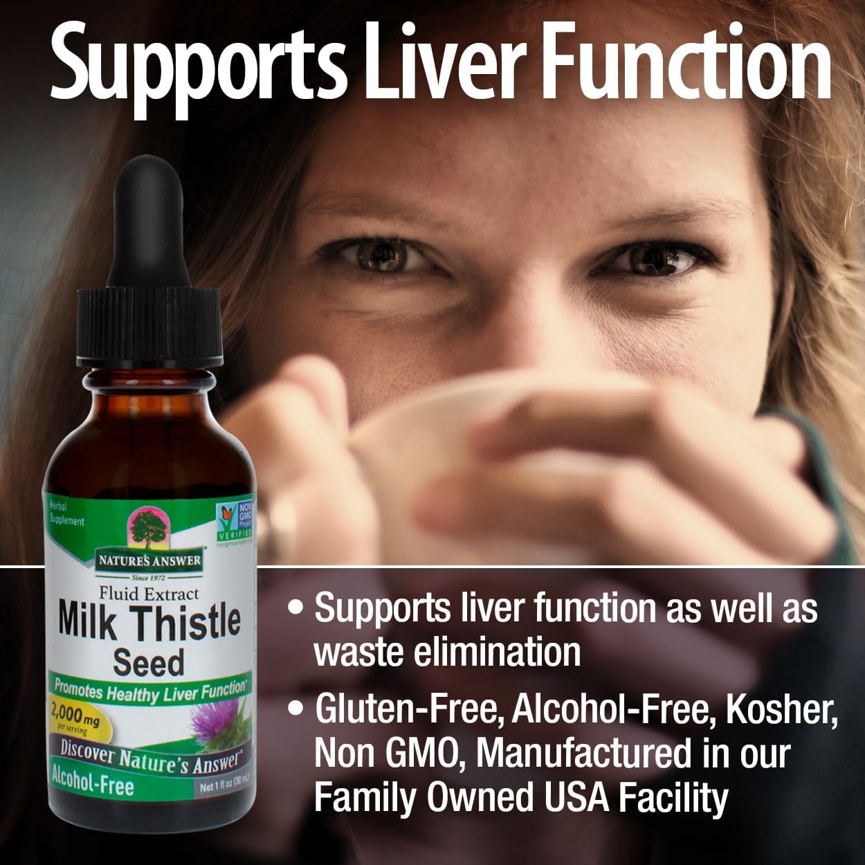 Organic Milk Thistle Liquid Extract 2000mg - Liver Support Supplement - Non-GMO, Kosher, Gluten-Free - 2 Pack of 1oz Bottles