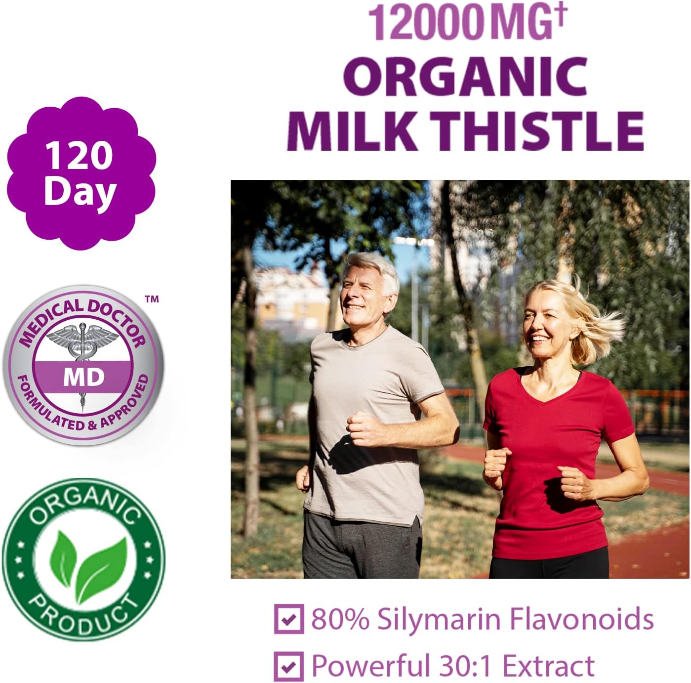 Organic Milk Thistle Liver Cleanse Detox - 120 Capsules, 12000 Mg, Kidney & Lung Health Support - Herbal Supplement by LEAN Nutraceuticals