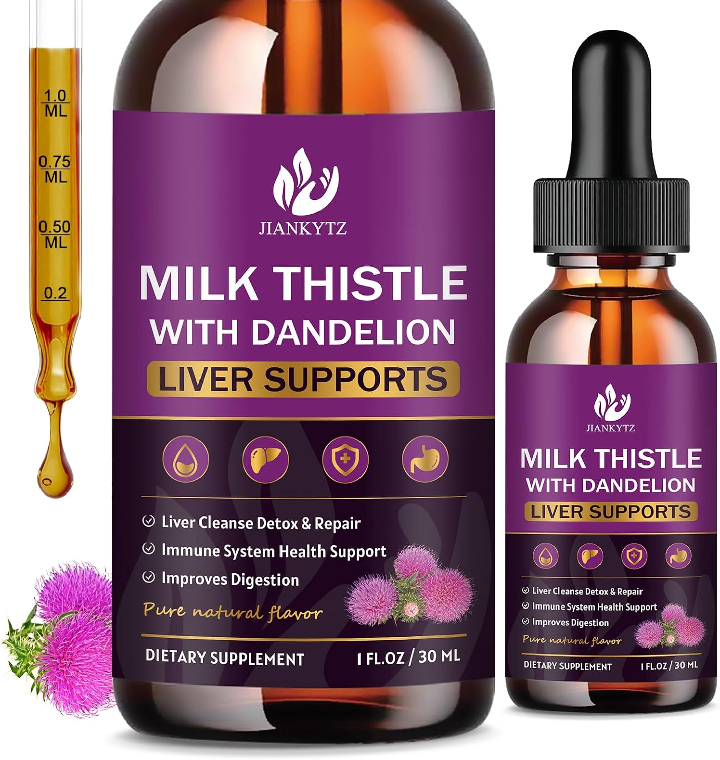 Organic Milk Thistle Liver Cleanse Detox Drops with Artichoke, Dandelion & Turmeric - 2 Pack, Vegan & Non-GMO - 1 Fl Oz