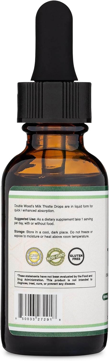 Organic Milk Thistle Liver Detox Drops - Vegan-Friendly Supplement by Double Wood - 1 FL OZ - Non-GMO & Gluten Free - 30 Servings